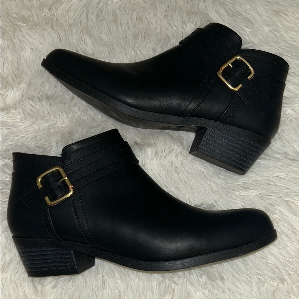 Black Ankle Boots with Gold Buckle